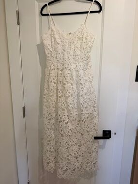 Endless Rose White Lace Midi Dress with Spaghetti Straps